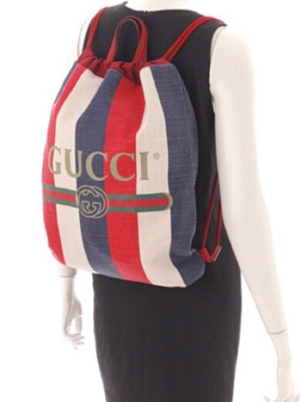 NWOT Gucci Red, White & Blue Striped Canvas Drawstring Tote/Backback - Picture 3 of 8
